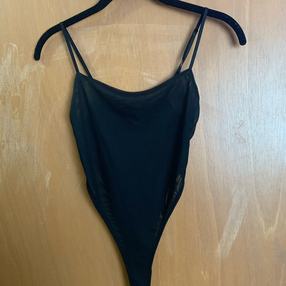 Black mesh body suit